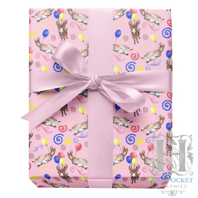 Donkey Birthday Wrapping Paper in Pink Presentpapper (Skapare uppladdad)