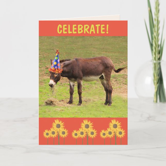 Donkey Celebrate Grattis på födelsedagen Kort (Framsida)