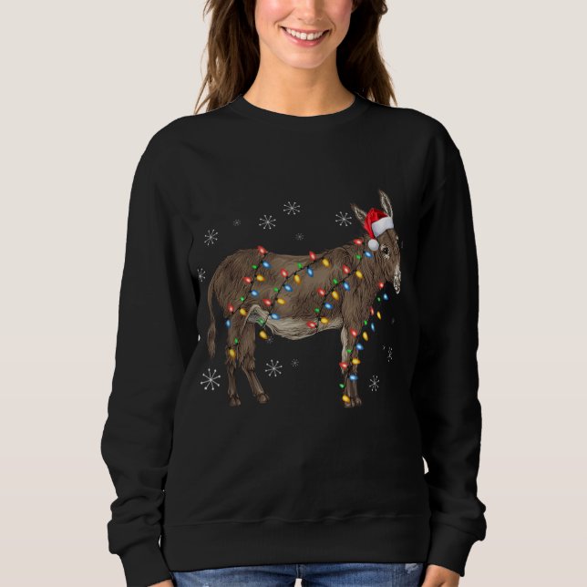 Donkey Christmas Sweater Lights Santa Xmas T Shirt (Framsida)