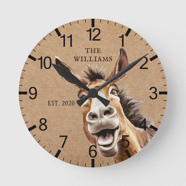 Donkey Cute Personlig Rund Klocka (Framsida)