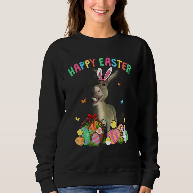 Donkey från glad påsk Cute Bunny med äggen Basket  T Shirt (Framsida)