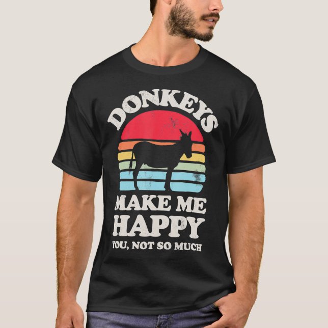 Donkey gör mig till Lycklig Funny Donkey Retro Vin T Shirt (Framsida)