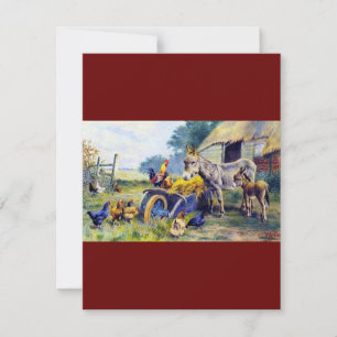donkey hey cart-kort för kyckling boskap land julkort