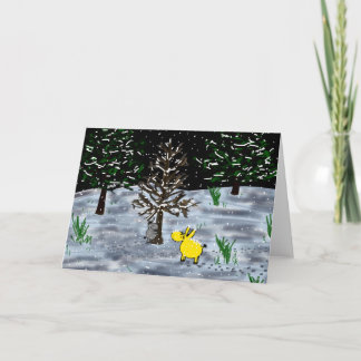 donkey hugger träd i snö helgkort