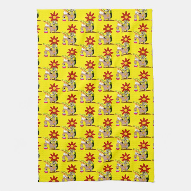 Donkey Hund Blommigt Kitchen Hand Towel Kökshandduk (Vertikal)