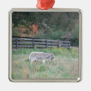 Donkey i en höst Fält. Julgransprydnad Metall