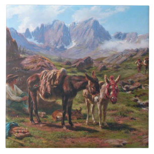 Donkey i Pyrenébergen (Rosa Bonheur) Kakelplatta