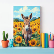 Donkey in Sunflower Field Canvas Print