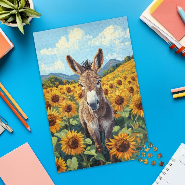Donkey in Sunflower Field Jigsaw Puzzle Pussel (Skapare uppladdad)