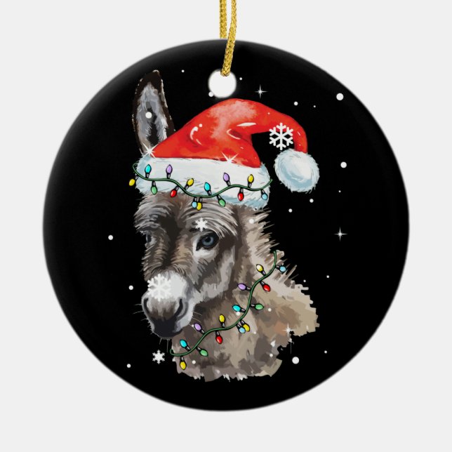 Donkey jul Färg Ljus Santa Hat Donkey Julgransprydnad Keramik (Framsidan)