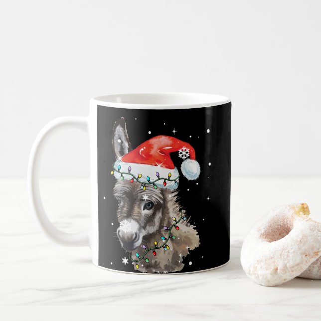 Donkey jul Färg Ljus Santa Hat Donkey Kaffemugg (Med munk)