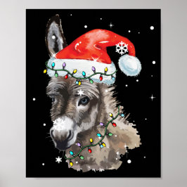 Donkey jul Färg Ljus Santa Hat Donkey Poster