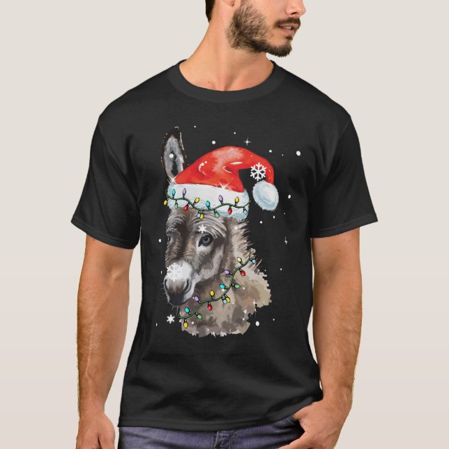 Donkey jul Färg Ljus Santa Hat Donkey T Shirt (Framsida)