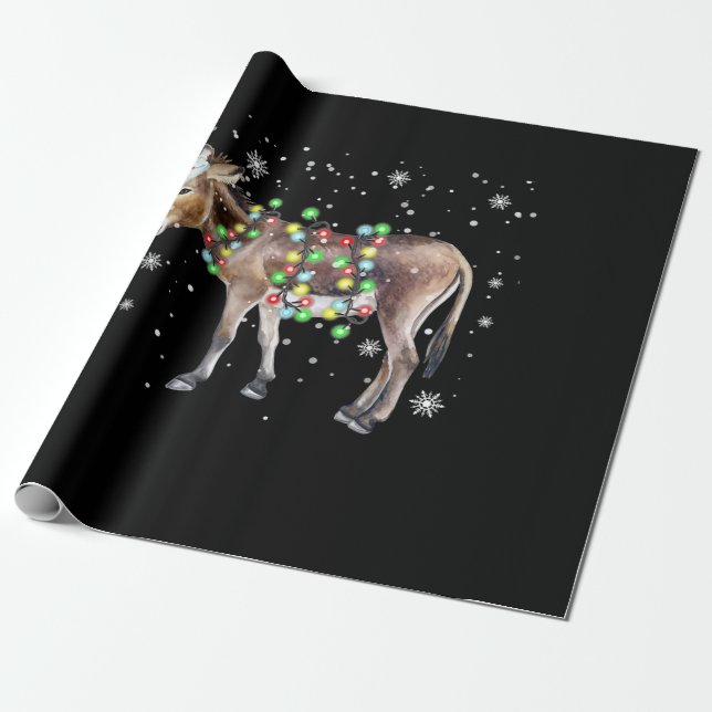 Donkey jul Ljus Färg  | Santa Donkey Gift Presentpapper (Utrullad)
