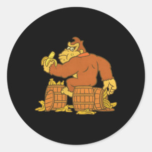 Donkey Kong Eating Bananas on Barrel Runt Klistermärke