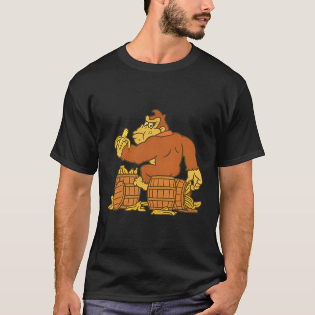 Donkey Kong Eating Bananas on Barrel T Shirt (Framsida)