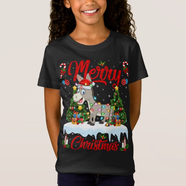 Donkey Ljus Julafton Träd Funny Santa Donkey Chris T Shirt (Framsida)