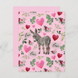 Donkey Love Valentine’s Day Card in Pink Anteckningskort