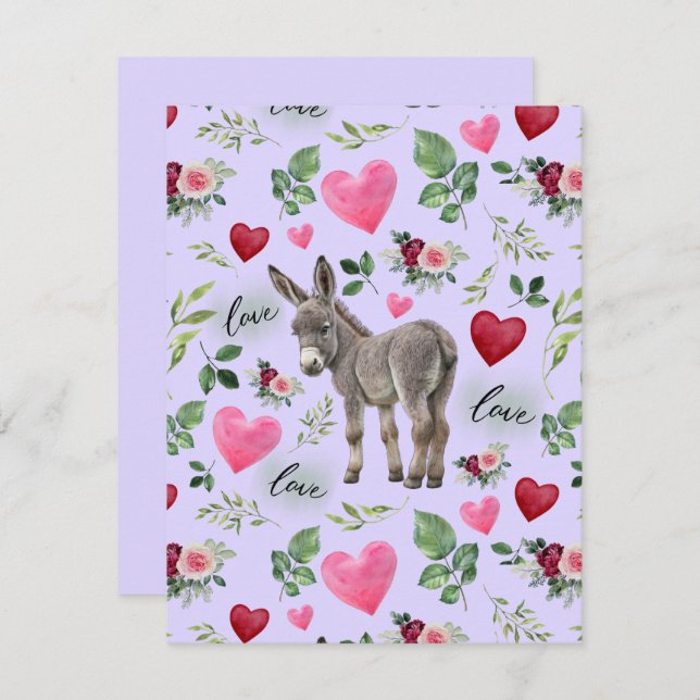 Donkey Love Valentine’s Day Card in Purple Anteckningskort (Fram/baksida)