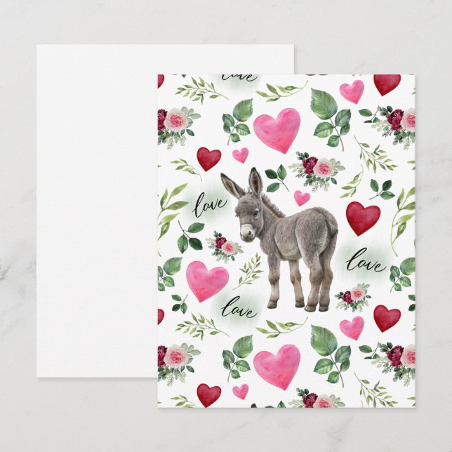 Donkey Love Valentine’s Day Card in White Anteckningskort (Fram/baksida)