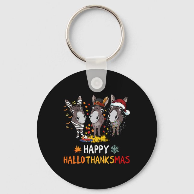 Donkey Lycklig Hallothanksmas Halloween Thanksgivi Nyckelring (Framsida)