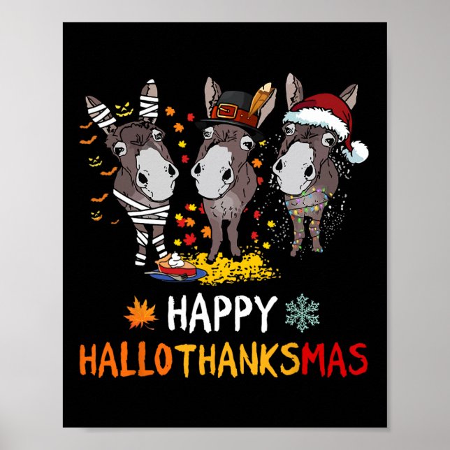 Donkey Lycklig Hallothanksmas Kärlek Donkey Farmer Poster (Framsidan)