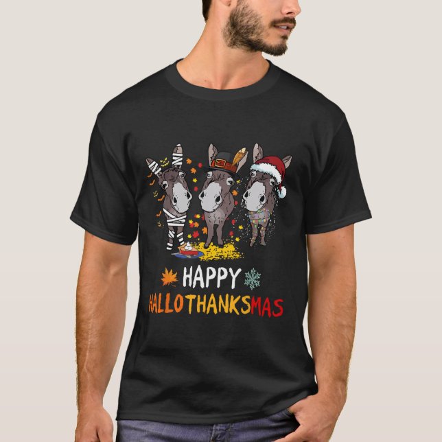 Donkey Lycklig Hallothanksmas Kärlek Donkey Farmer T Shirt (Framsida)