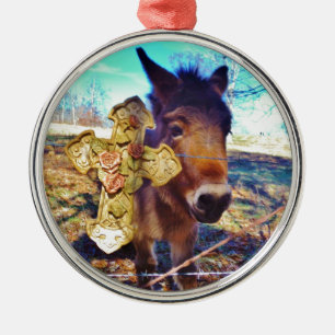 Donkey med Ro Kor Julgransprydnad Metall