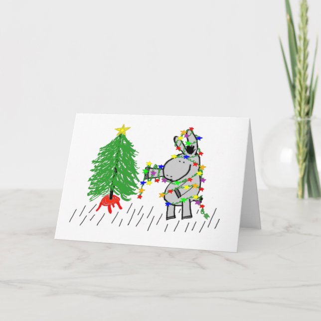donkey och christmas ljus helgkort (Framsida)