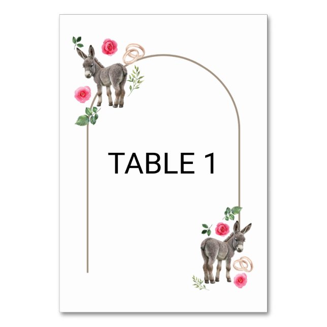 Donkey Pink Floral Rustic Wedding Bordsnummer (Framsidan)