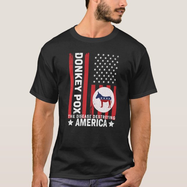 Donkey Pox Disease Disted USA flagga, som förstör T Shirt (Framsida)