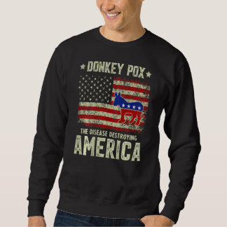 Donkey Pox The Disease Destroying America Usa Flag Lång Ärmad Tröja
