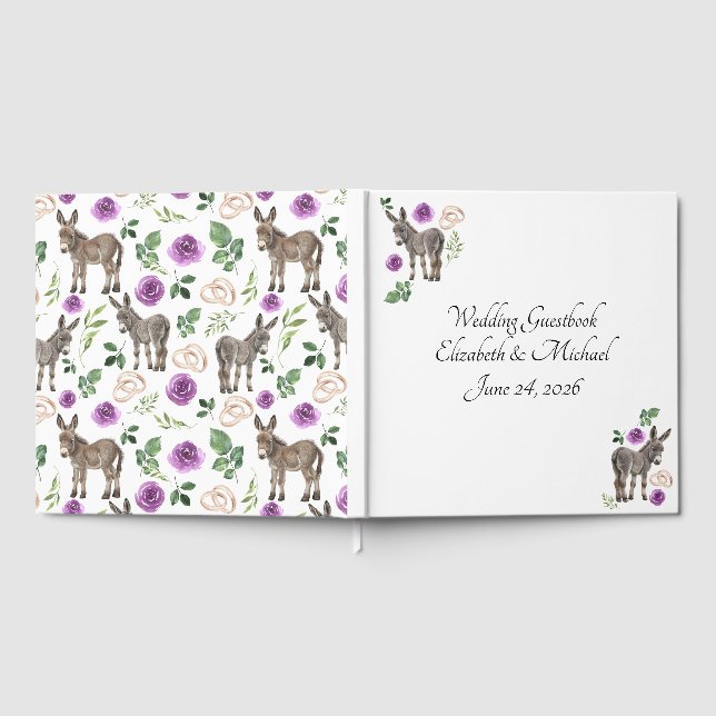 Donkey Purple Floral Rustic Wedding Gästböcker (Full)