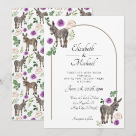Donkey Purple Floral Rustic Wedding Inbjudningar