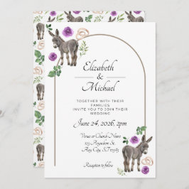 Donkey Purple Floral Wedding Invitation  Inbjudningar