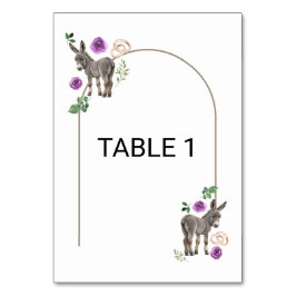 Donkey Purple Floral Wedding Table Number Card Bordsnummer