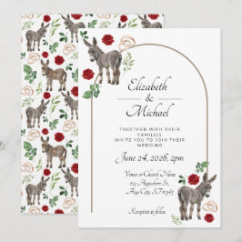 Donkey Red Floral Rustic Wedding Inbjudningar