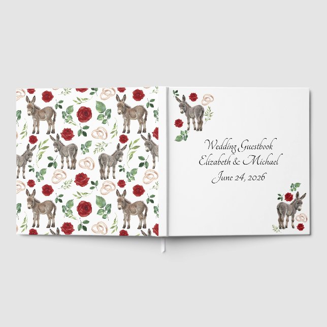 Donkey Red Floral Wedding Guest Book Gästböcker (Full)