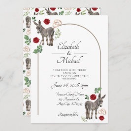 Donkey Red Floral Wedding Invitation  Inbjudningar
