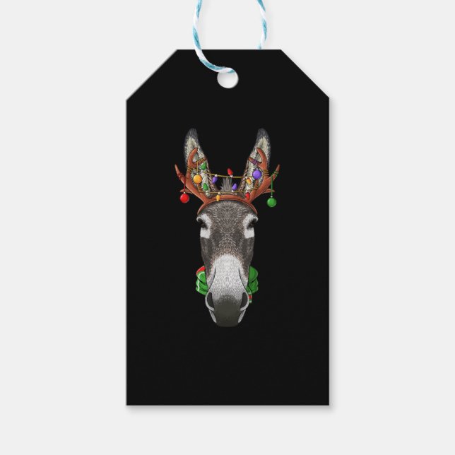 Donkey Reindeer Antlers Cute Jul Animal Julafton Presentetikett (Framsidan)