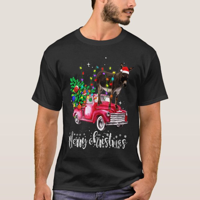 Donkey Riding Red Truck Xmas Merry Christmas T Shirt (Framsida)