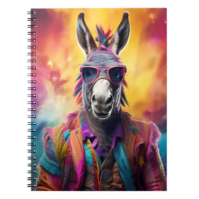 Donkey Rosa Glass, Rainbow Hair Anteckningsbok (Framsidan)