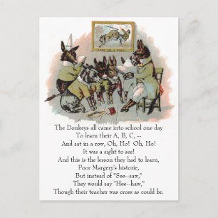 Donkey School Antique Illustration Vykort