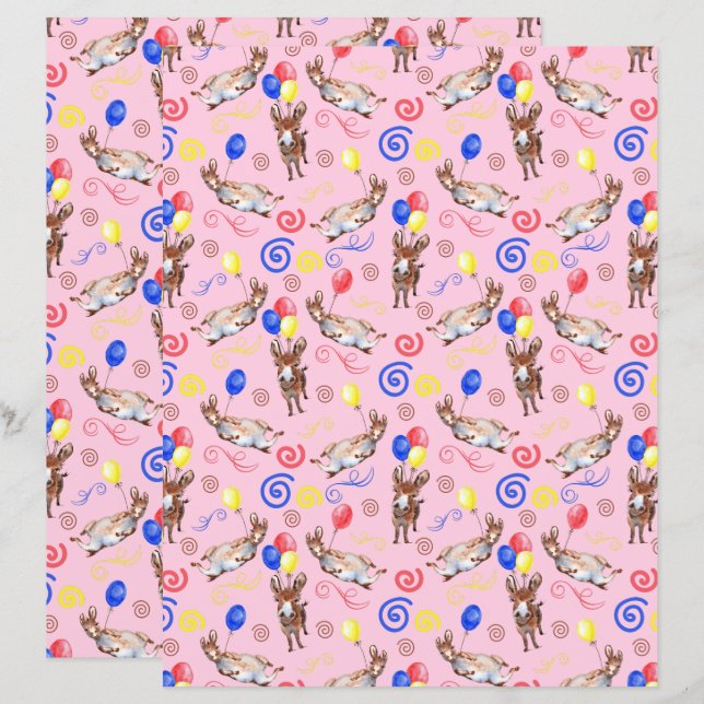 Donkey Scrapbook Paper in Pink (Fram/baksida)