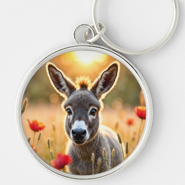 Donkey sommarharmoni - landskapskonst rund silverfärgad nyckelring (Framsidan)