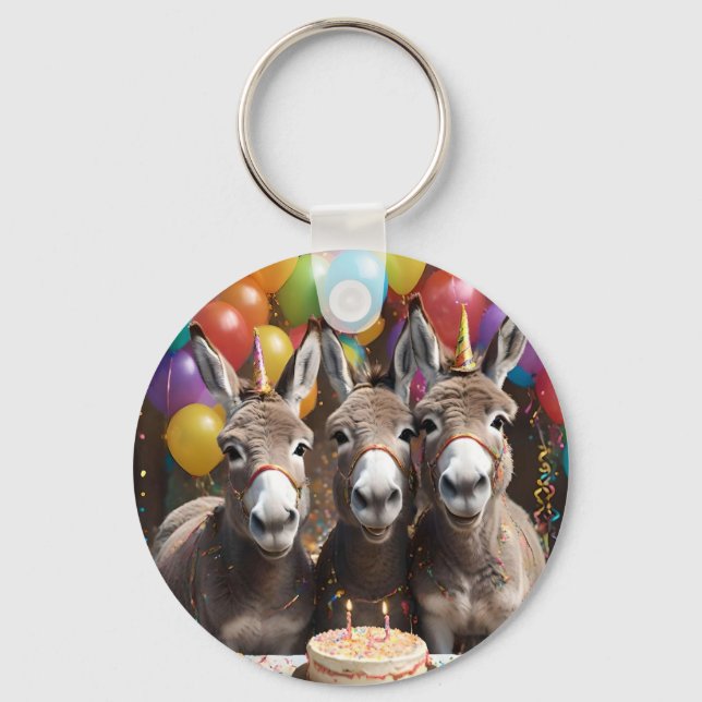 Donkey Triplets firar sin födelsedag. Nyckelring (Framsida)