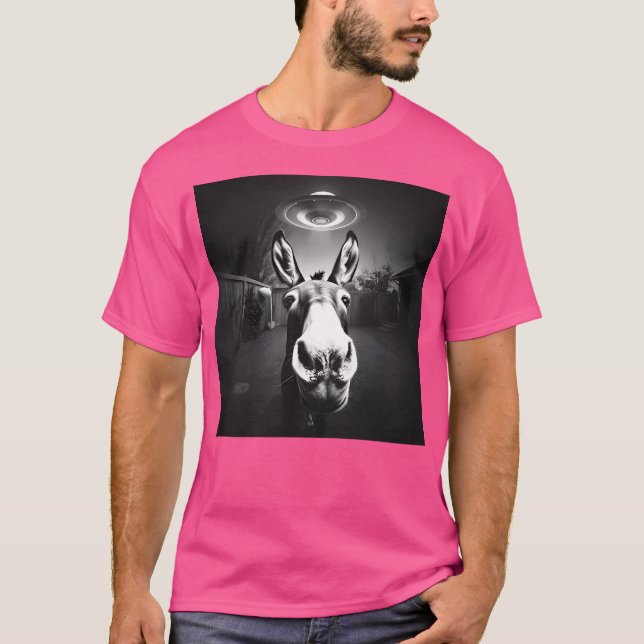 Donkey Ufo Selfie Realistic Alien Encounter Photo T Shirt (Framsida)