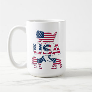 Donkey, USA flagga Karta, Elefantska politiska val Kaffemugg