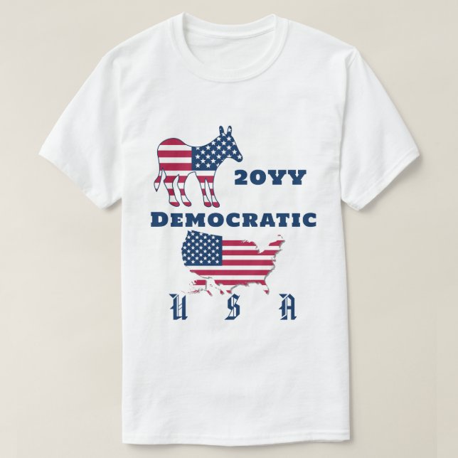 Donkey-valåret USA flagga Karta i Demokratiska Par T Shirt (Design framsida)