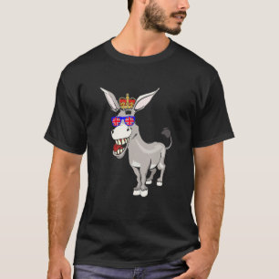 Donkey Wearing Sunglasses and Krona England UK Fla T Shirt